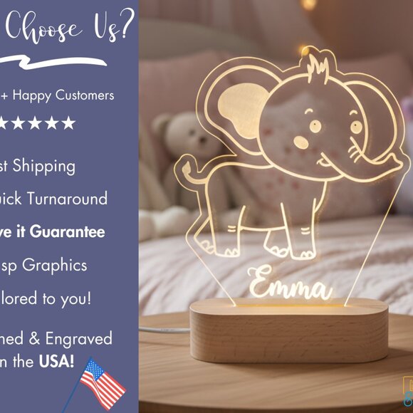 Elephant Custom Name Light • Personalized LED Cloud Decor • Baby Gift - Picture 4 of 8